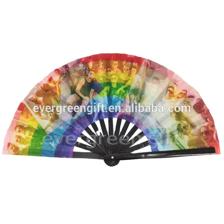 Promotional large rave fan nylon fabric hand held folding fans for advertisement