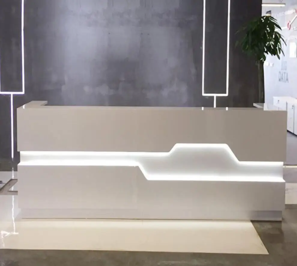 Wholesale Priceartificial stone Reception Desk Counter High End Modern Luxury LED Light Style Stand Office Solid