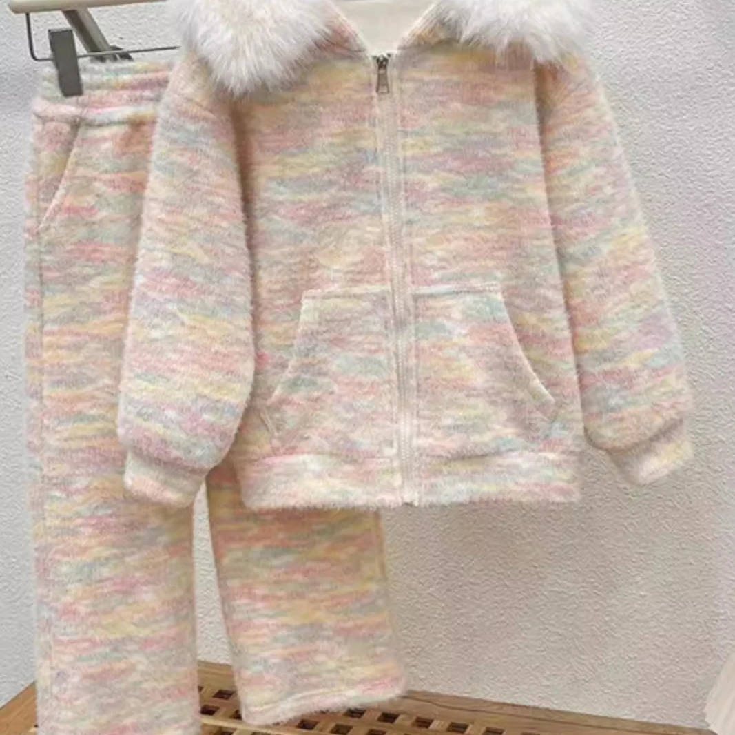 2024 New Style kids Autumn and Winter Suit Velvet Thincked Fashion jackets and pants Girls Set