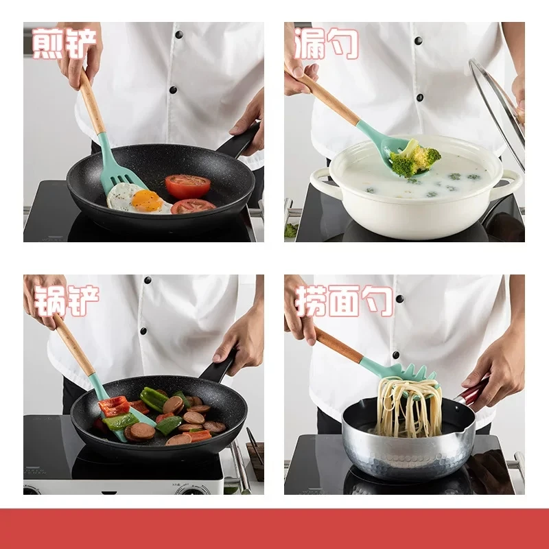  Силиконовая ложка с деревянными ручками для приготовления