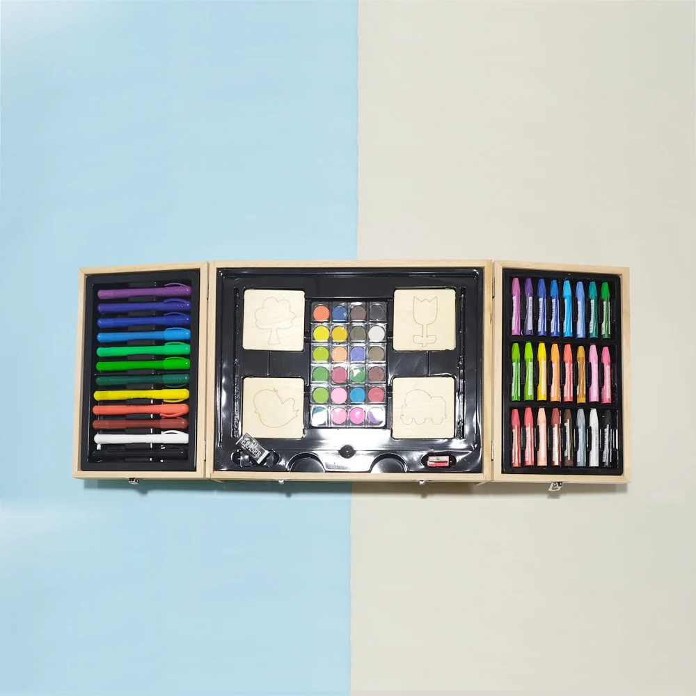 GF High Quality 258pcs Artist Beginners Drawing Painting Coloring Wooden Box Drawing Art Set For Kids