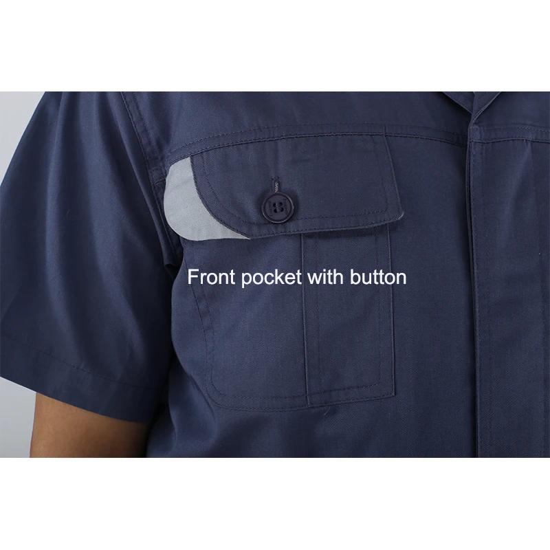 Оптовая продажа, дышащая светло-голубая Рабочая Рубашка, летние Рабочие Рубашки с коротким рукавом, приталенная рабочая одежда, рубашка