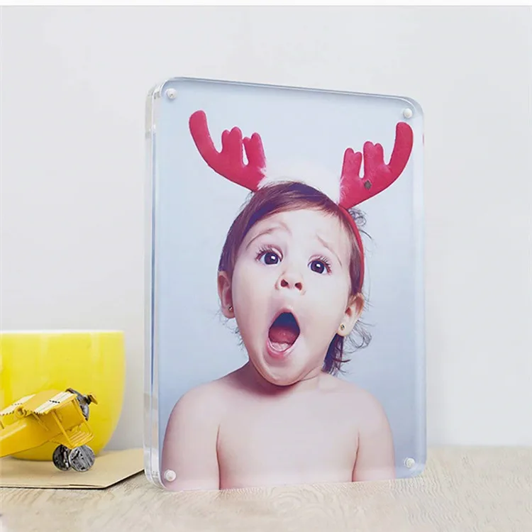 acrylic plastic free standing floating magnetic picture photo frame