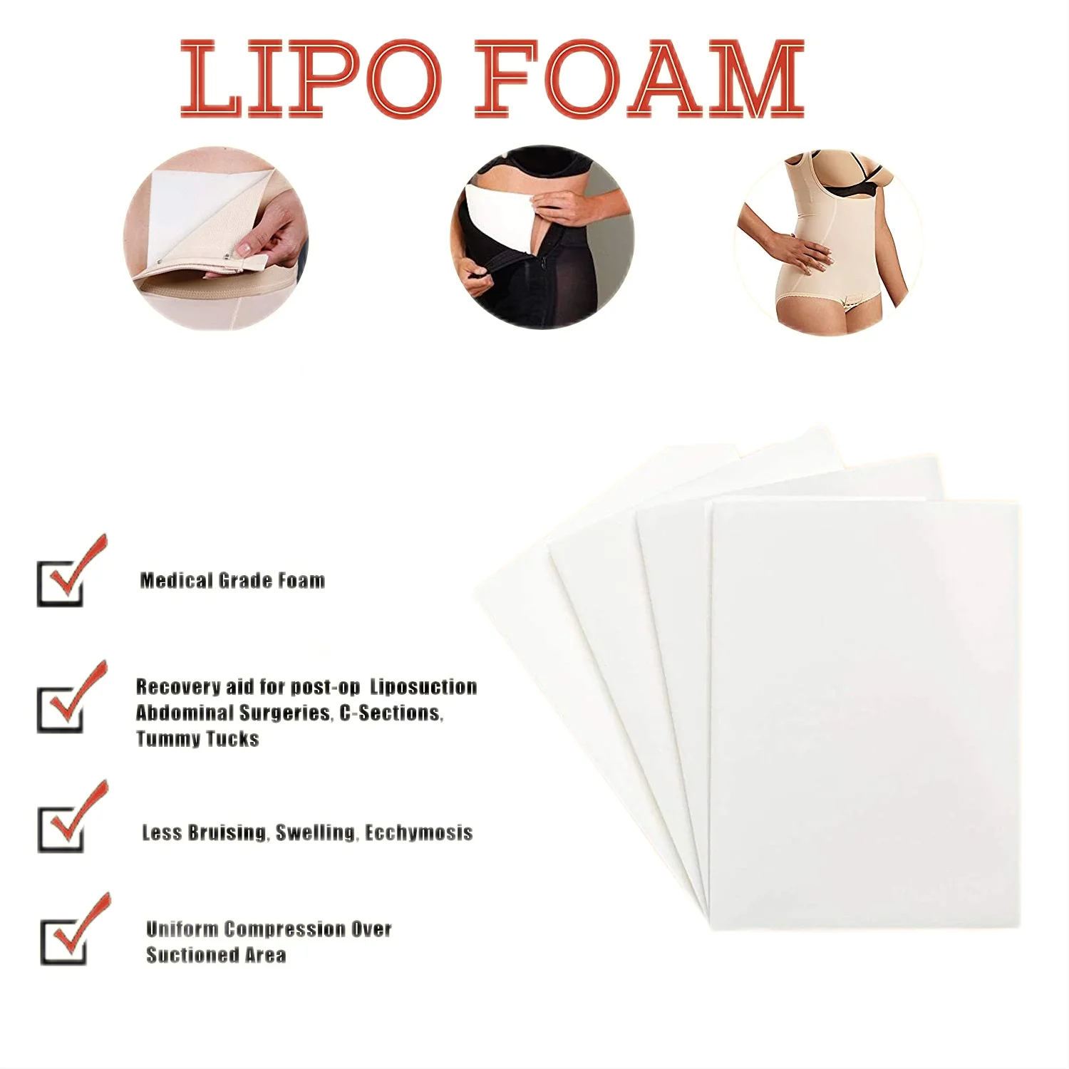 Medical Grade Lipo Foam Compression Post Surgery Pads