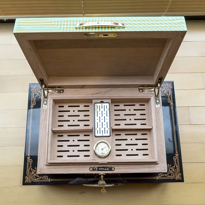 JIFENG H7 металлическая пластина кедровая древесина геометрический дизайн зеленый сигар хьюмидор для 80-100сигар 4 фута на дне с гигрометром