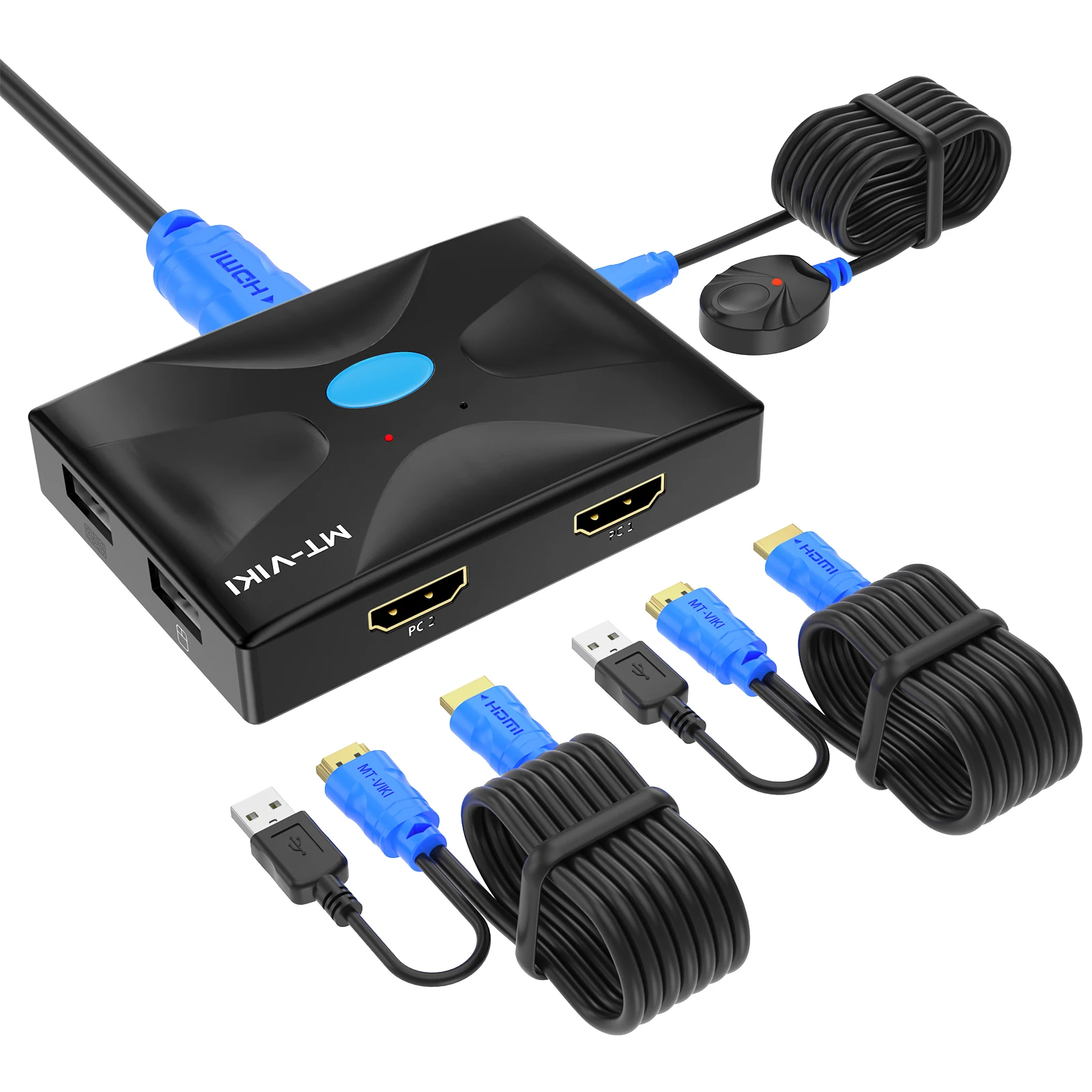 4K HDMI KVM Switch 2 Port+ Cables, MT-VIKI 4K@30Hz Desktop HDMI KVM Switch Selector box for 2 Computers 1 Keyboard Mouse Monitor