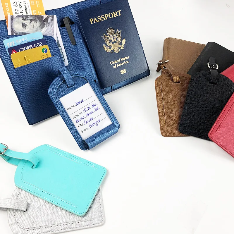 Luggage Accessories Leather Passport Wallet Cover Travel Documents Organizer Card Slot Passport Holder Luggage Tag Set