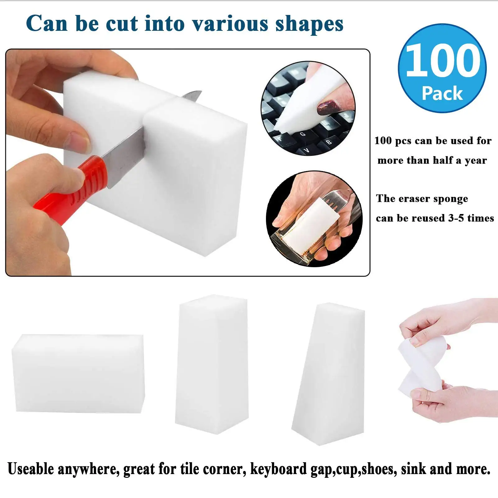 Magic Cleaning Sponges Eraser 100 Pack Premium Melamine Sponge Foam Cleaning Pads Dish Sponges For Kitchen