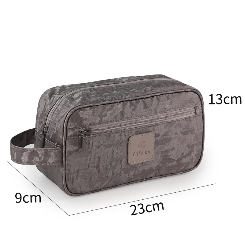 Logo Pattern Men Handle Organizer Waterproof Fabric Travel Zipper Pouch Wash Grey custom toilet bag