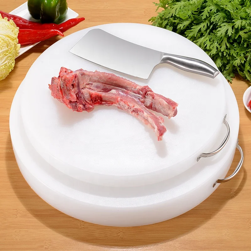 Food grade PE white round plastic cutting board cut meat chop bone board customized