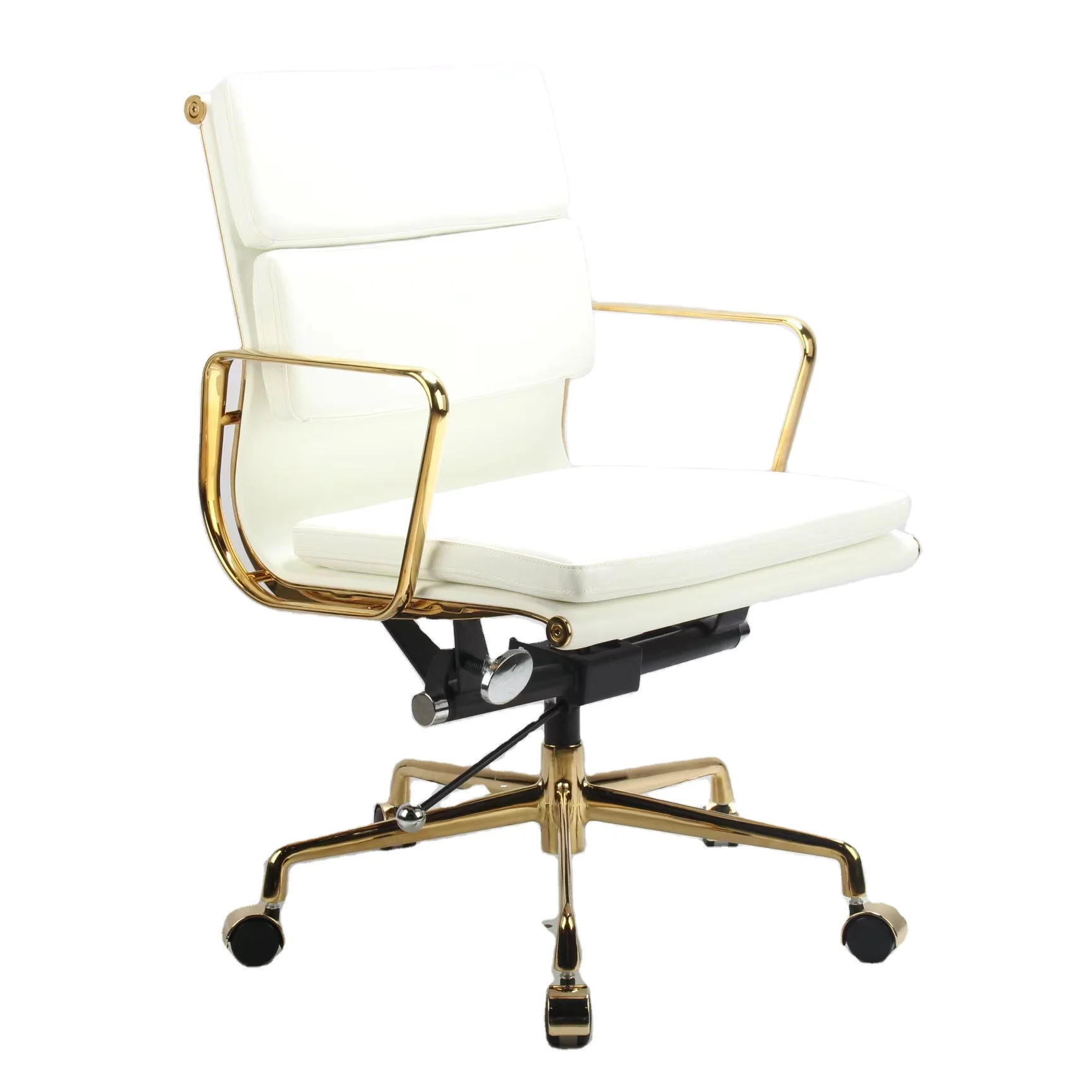 golden aluminum  leather PU  arm high back office chair