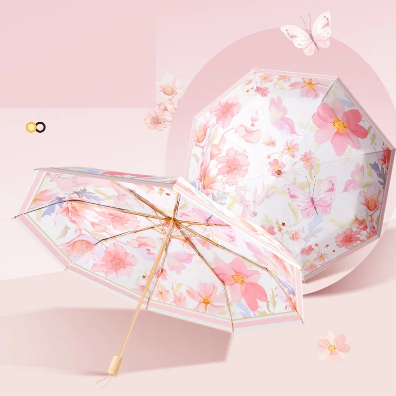 High Quality Wholesale Promotional Custom Logo Print 3 Folding Umbrella Light Weight China Made Umbrella