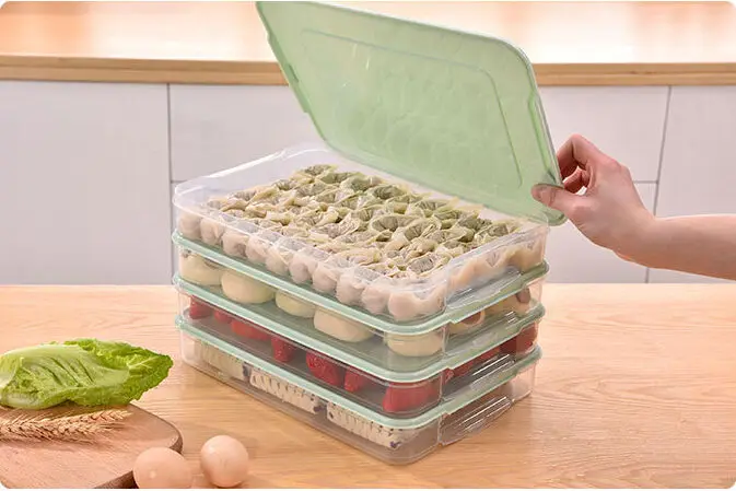 2 Layer Refrigerator Clear Plastic Storage Bins Box Manufacturers Dumpling Storage Trays Food Preservation Container