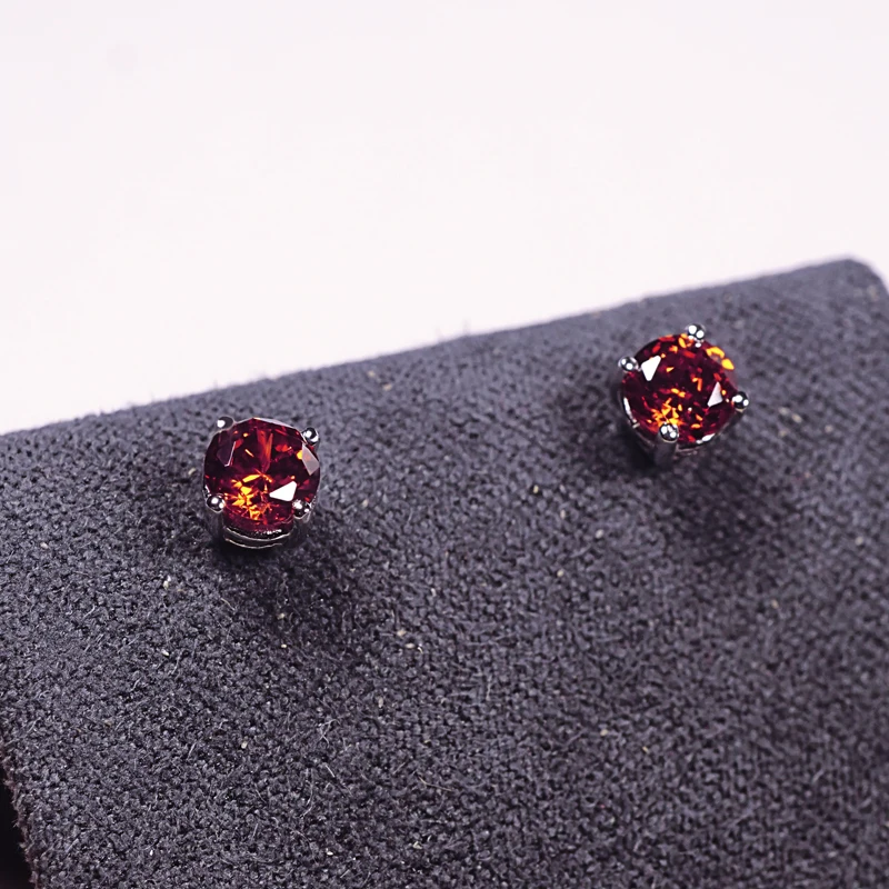 pierced red fashionable zircon quality Korean style small Sterling Silver 925 cz Gemstone Earrings Studs jewelry for women