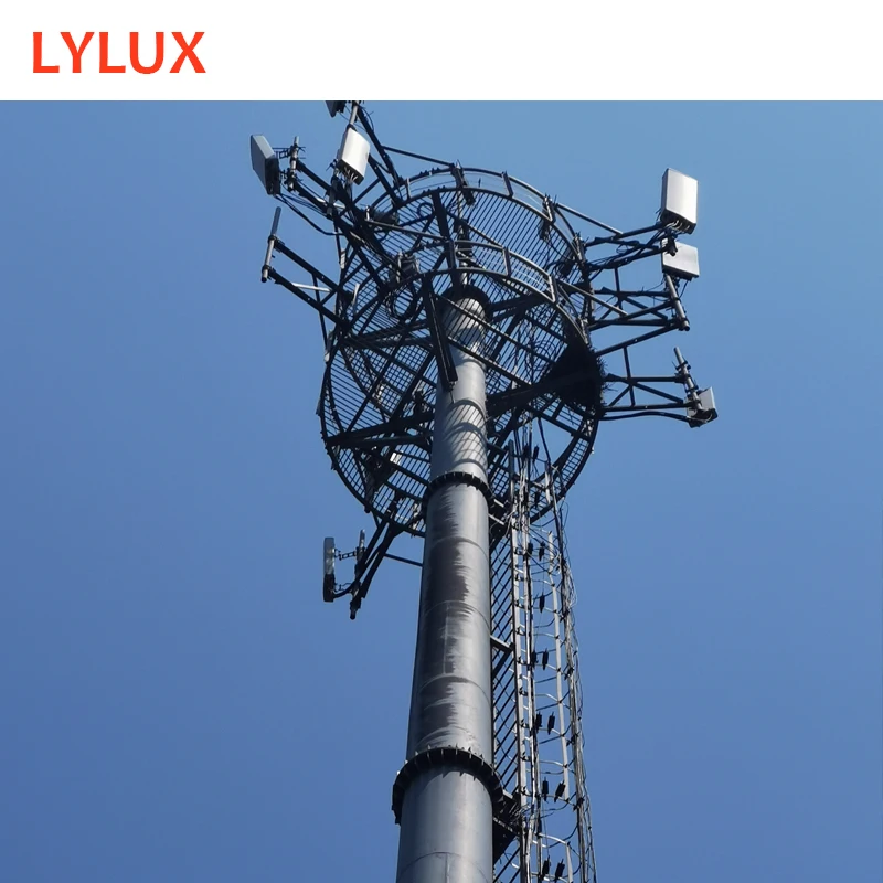 CE/BS/ASTM/AS code designed 30m galvanized steel tube telecom monopole microwave tower, communication antenna tower