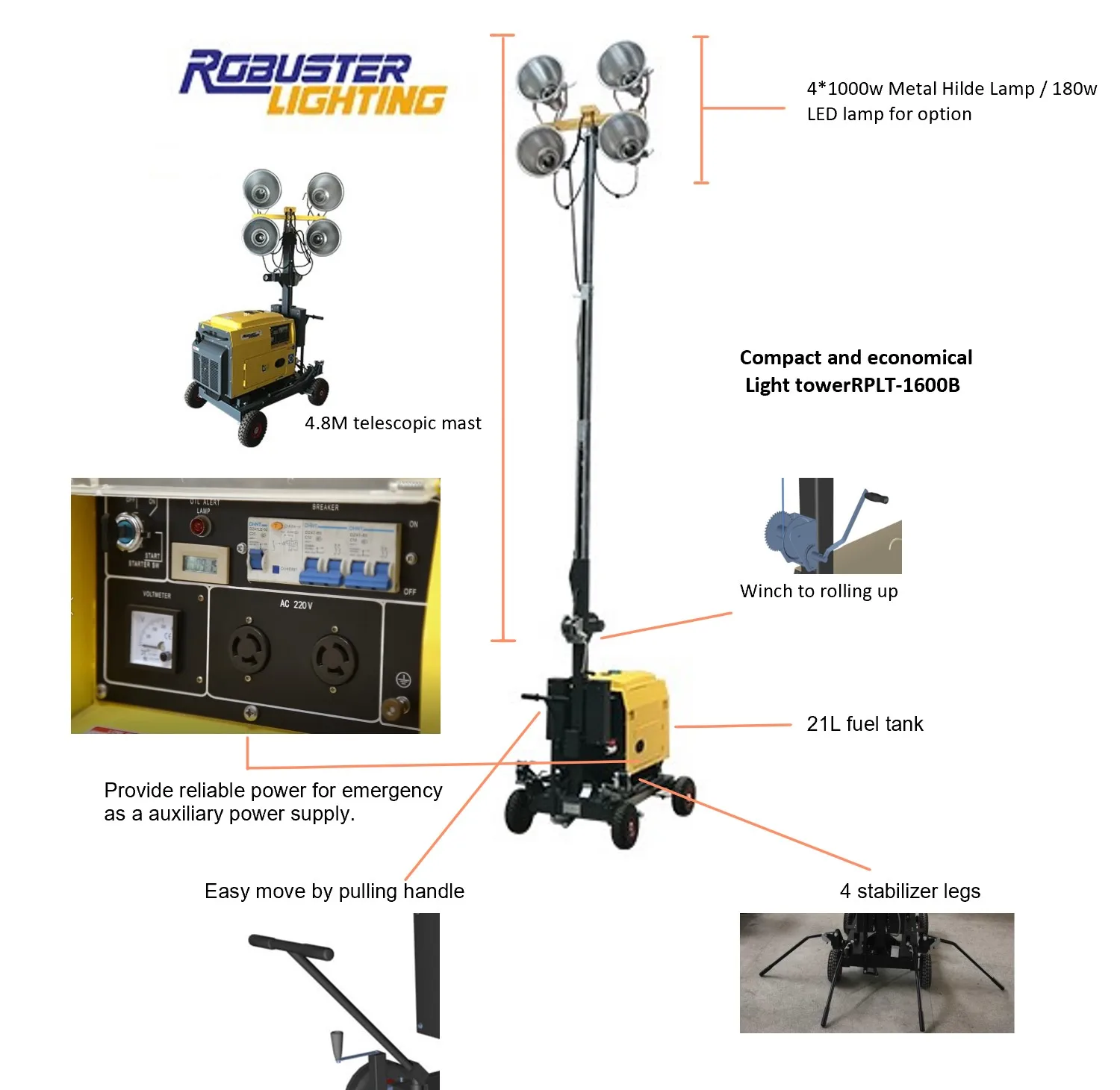 Portable Diesel Generator With Flood Lights Lighting Tower