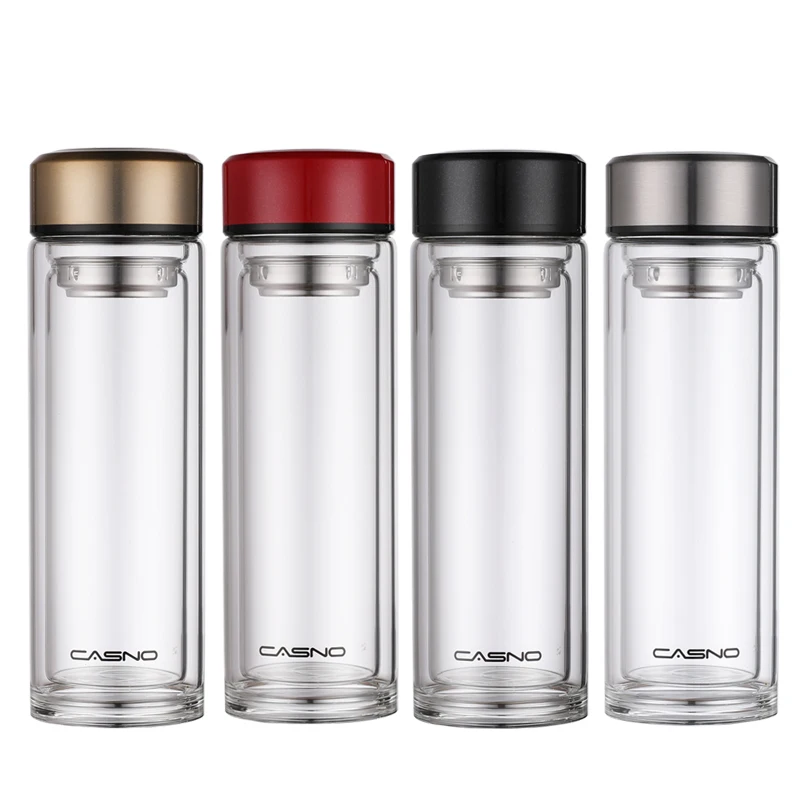 New Blank 420ml High Quality Unbreakable Double Wall Borosilicate Glass Water Bottle With Tea Filter