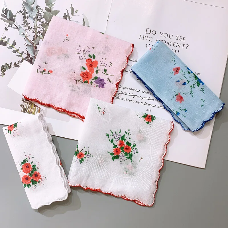 Ladies Pure Cotton Handkerchief with Florets Retro Portable Absorbent Handkerchieves Best Gift for Girls Women