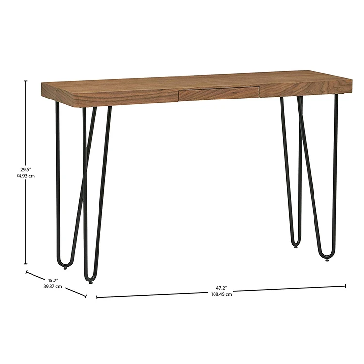 Chinese industrial modern Walnut wood console bar table furniture with metal hairpin legs