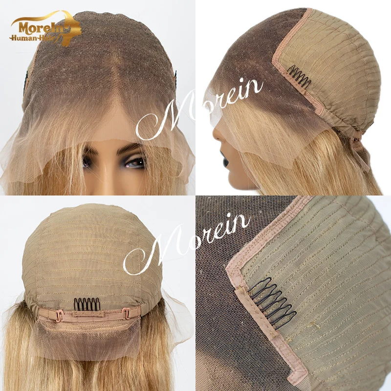 
HD natural pre plucked silk base 27 13x6 100% cheap lace front ombre straight human hair wigs brown blonde highlight wig 