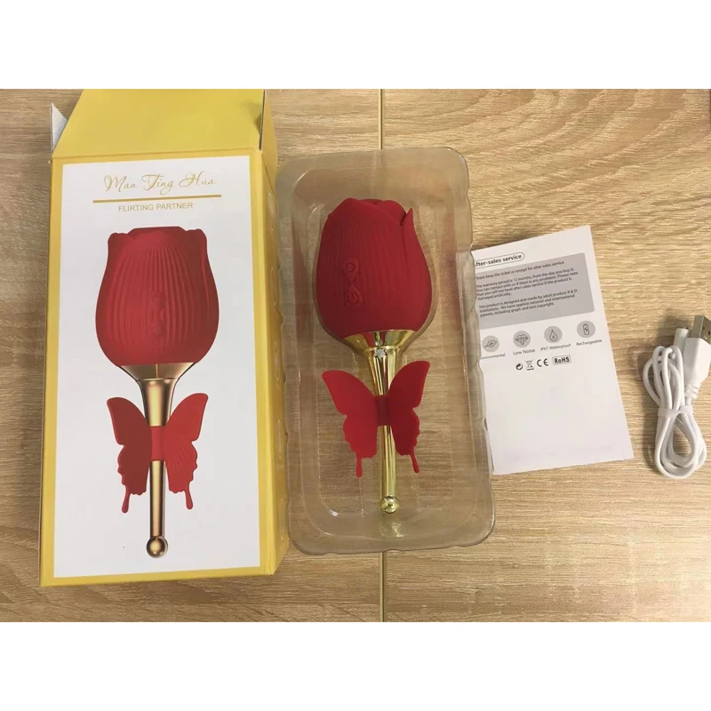 China big factory good price 10 Modes for women rose shape silicone dildo vibrator
