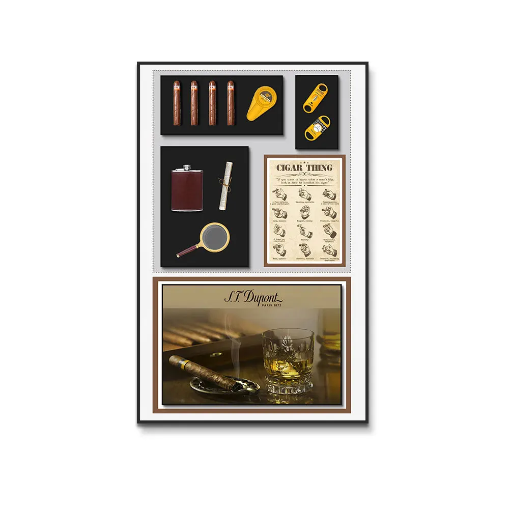 High Quality Modern 3D Cigar Art Mural for Upscale Coffee Shops Restaurants Electric Format Hanging Function Still Life Pattern