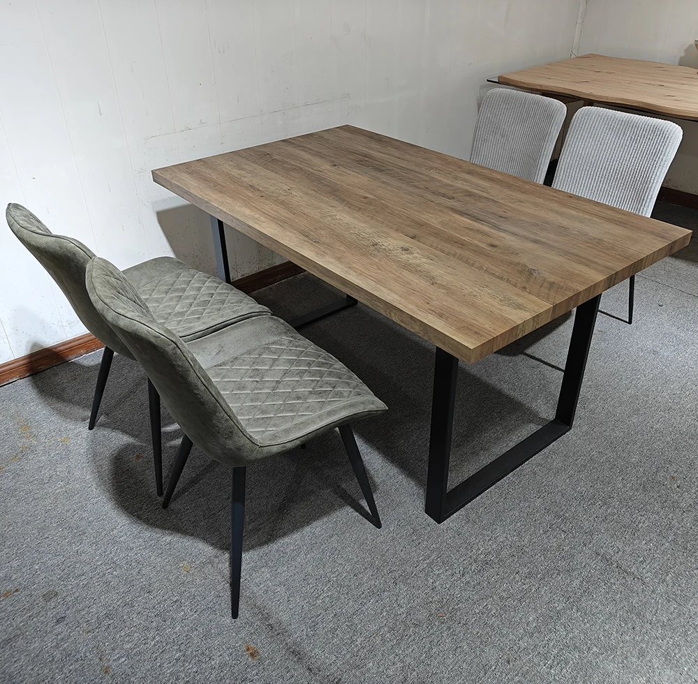 Modern Restaurant Kitchen Furniture Dining Room MDF Rectangular Leisure Tables with Metal Legs