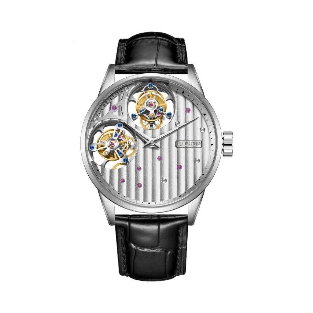 OEM&ODM Oil Pressure Surface Full Black Luxury Flying and Real Tourbillon Mechanical Movt New Coaxial Double Flywheel Watch