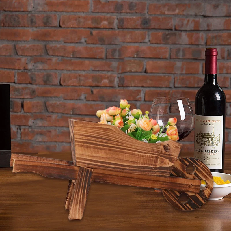 Flower Pot Wooden Cart Flower Pot Wheelbarrow Planter Wooden  Planter Outdoor Garden  Planter  Decoration  Succulent Flower pot