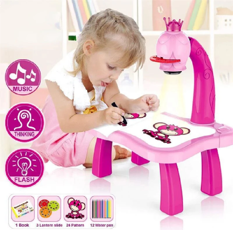 2022 Hot Popular Children Led Projector Art Drawing Table Toys Projection Learning Painting Board Desk For Kids