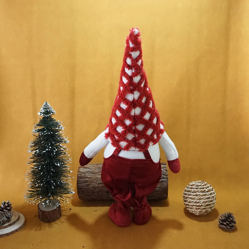 Red-and-White Checked Stuffed Gnome Xmas Elf Faceless Doll Christmas Gnome