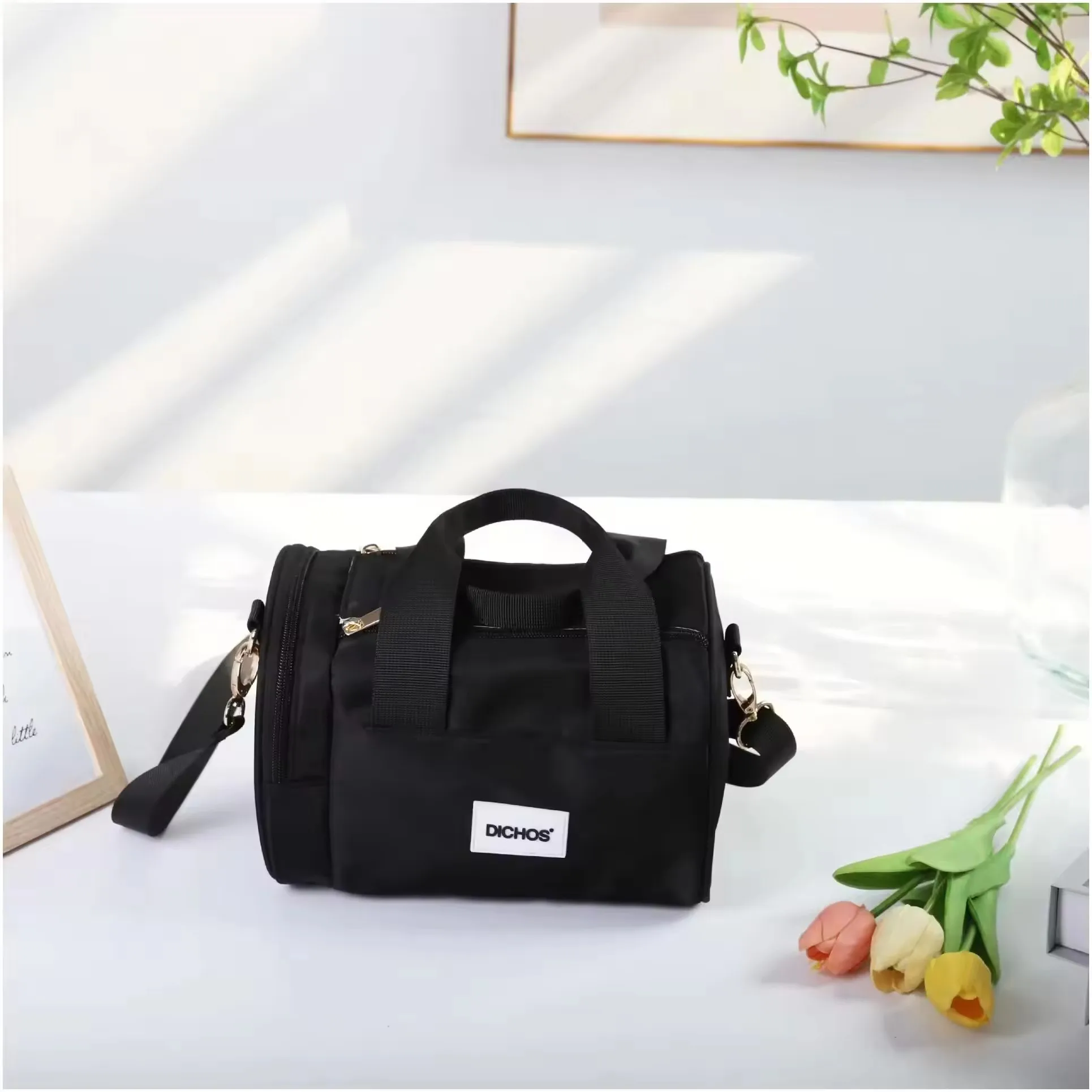 DICHOS Custom Large Capacity Nylon Fabric Messenger Bag Waterproof Multi-pocket Design Letter Decoration Candy Pattern