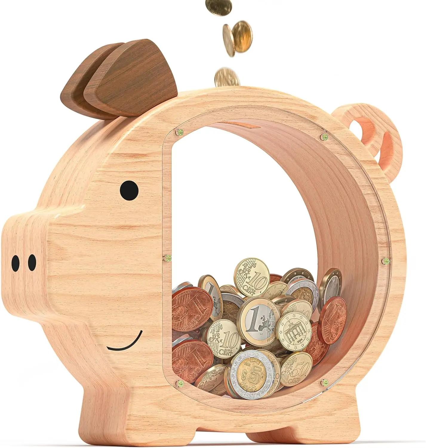 Wooden Piggy Bank Cute Money Box for kids,Creative Saving Money Jar Personalized Gifts for Child Birthday Gift & Decor