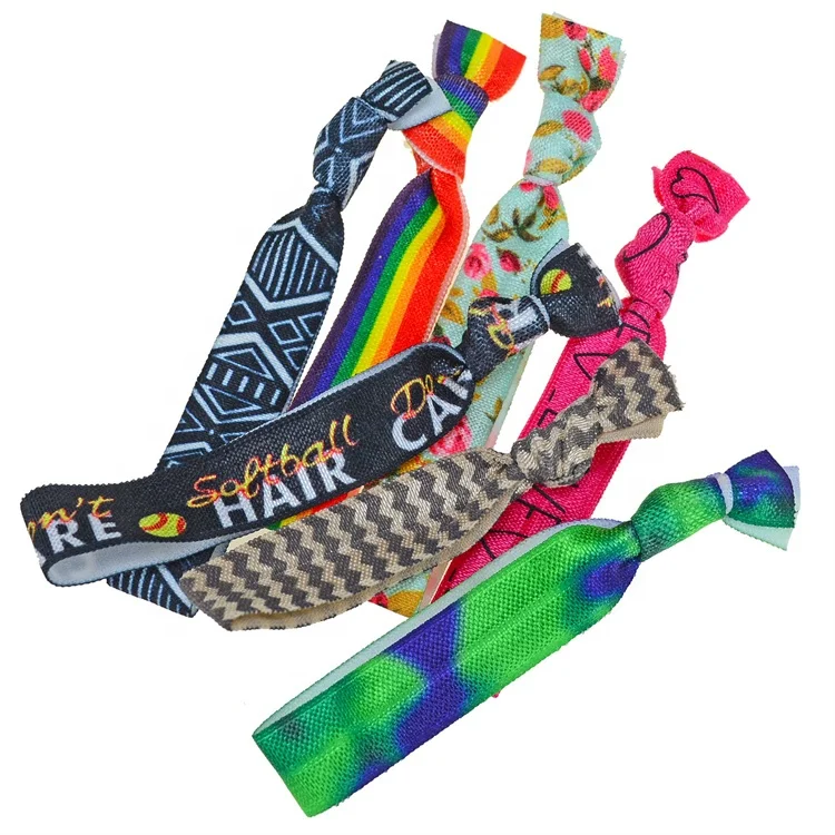 FOE Printed Logo Custom Promotional Gifts Wristband Women No Crease Ribbon Hair Ties