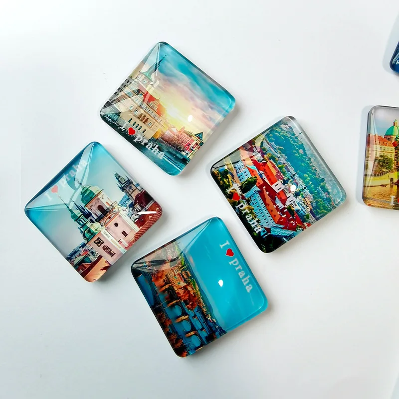 square shape glass souvenir fridge magnet cute decoration items