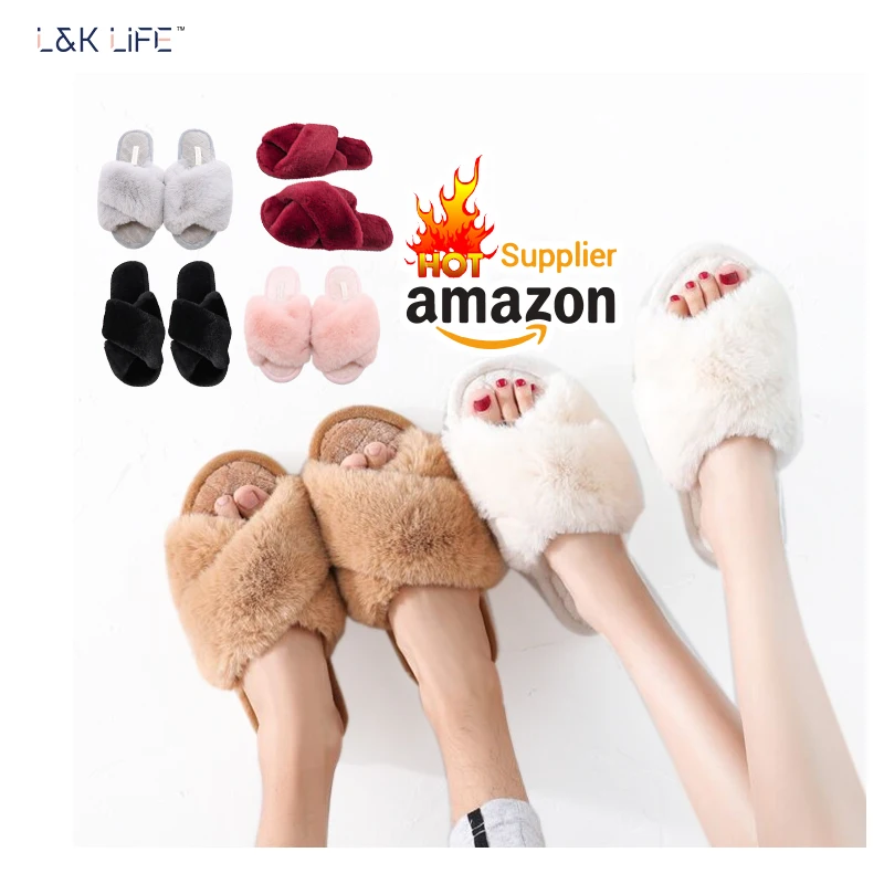 Новинка 2021 домашние плюшевые тапочки для пар Лидер продаж на Amazon теплые Нескользящие с перекрестными ремешками и открытым