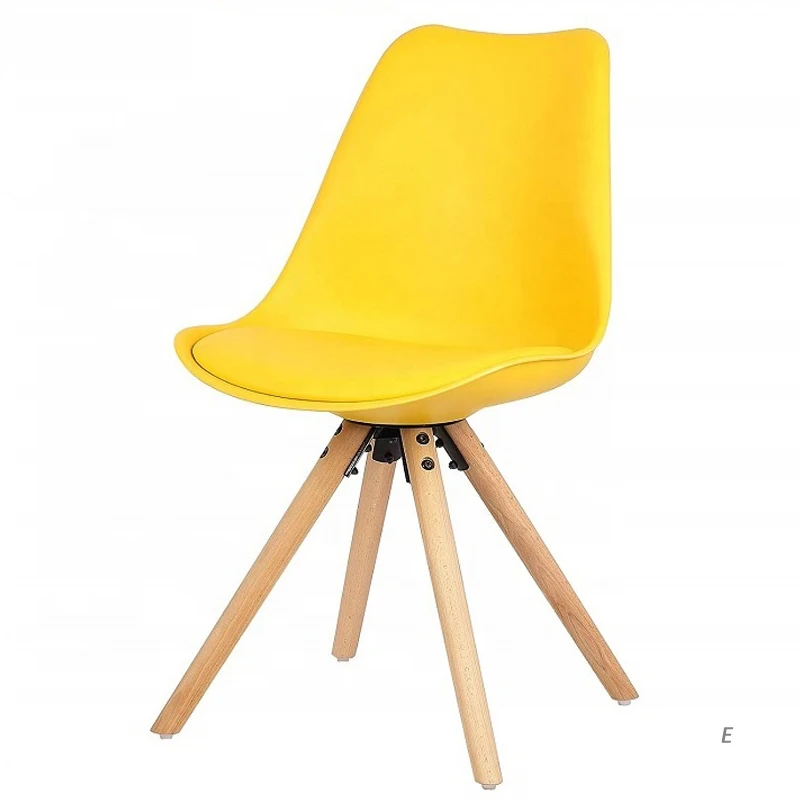 Italian PU Leather Cushion PP Plastic Chairs Dining Chair With Wood Leg