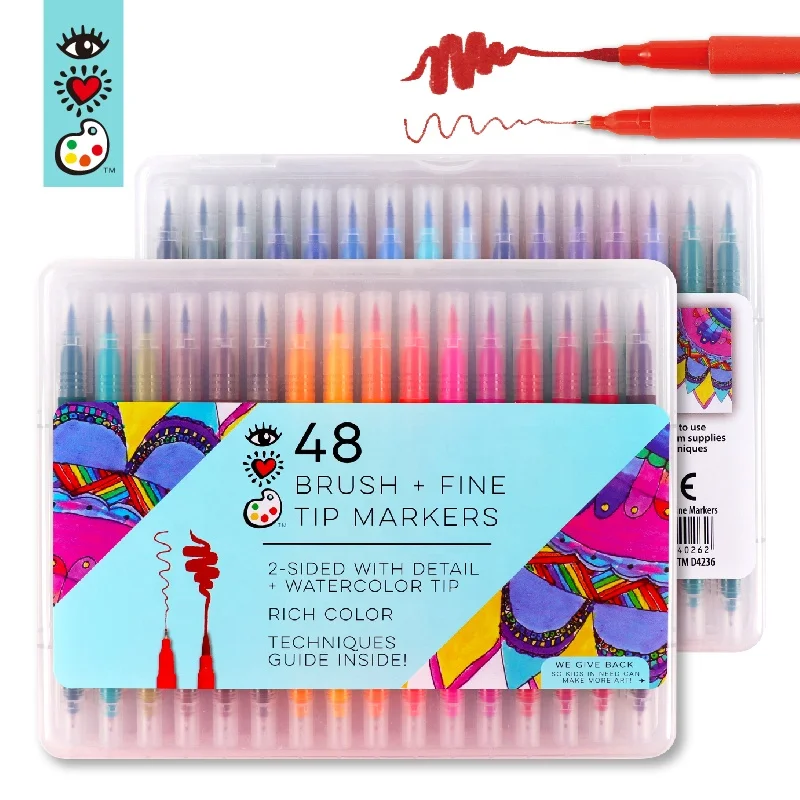 Water based ink 48 colors dual tip brush marker pen