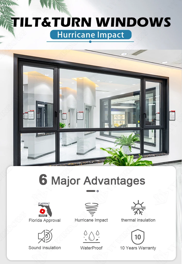 America NFRC standard hurricane proof windows aluminium thermal break tilt and turn   aluminum window