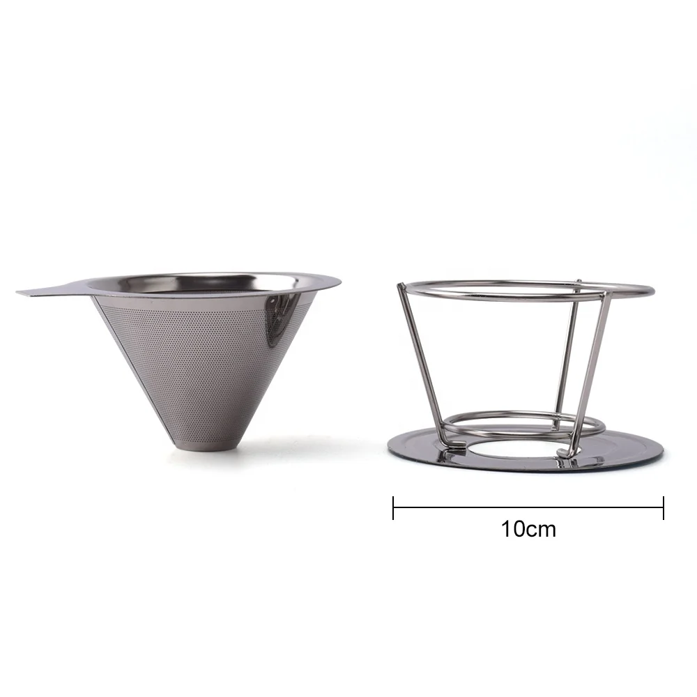 Pour-Over Coffee Filter Cone Wide Metal Base Reusable Stainless Steel Coffee Dripper