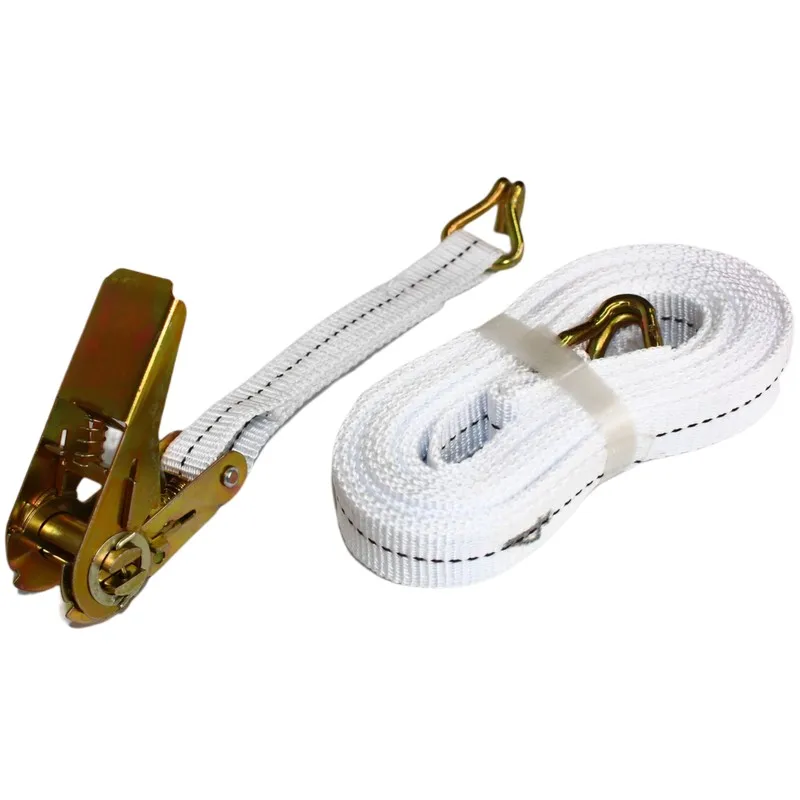 1inch 25mm 4m binding tension cargo lashing tie down belt strap rok white ratchet straps with double J hook
