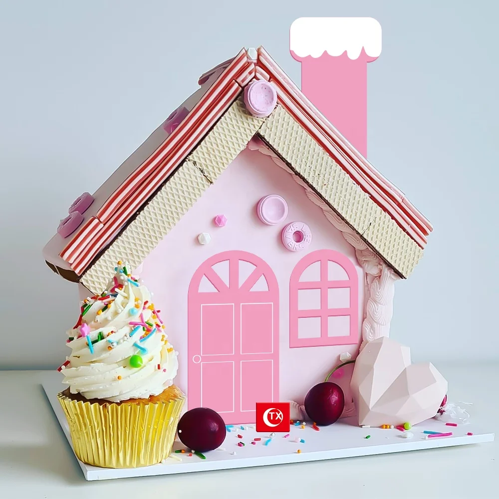 TX Acrylic Cake Nice Gingerbread House Shape Guides Baking Tools Acrylic Ganache Disc Cake Essentials Kit For Smooth Buttercream
