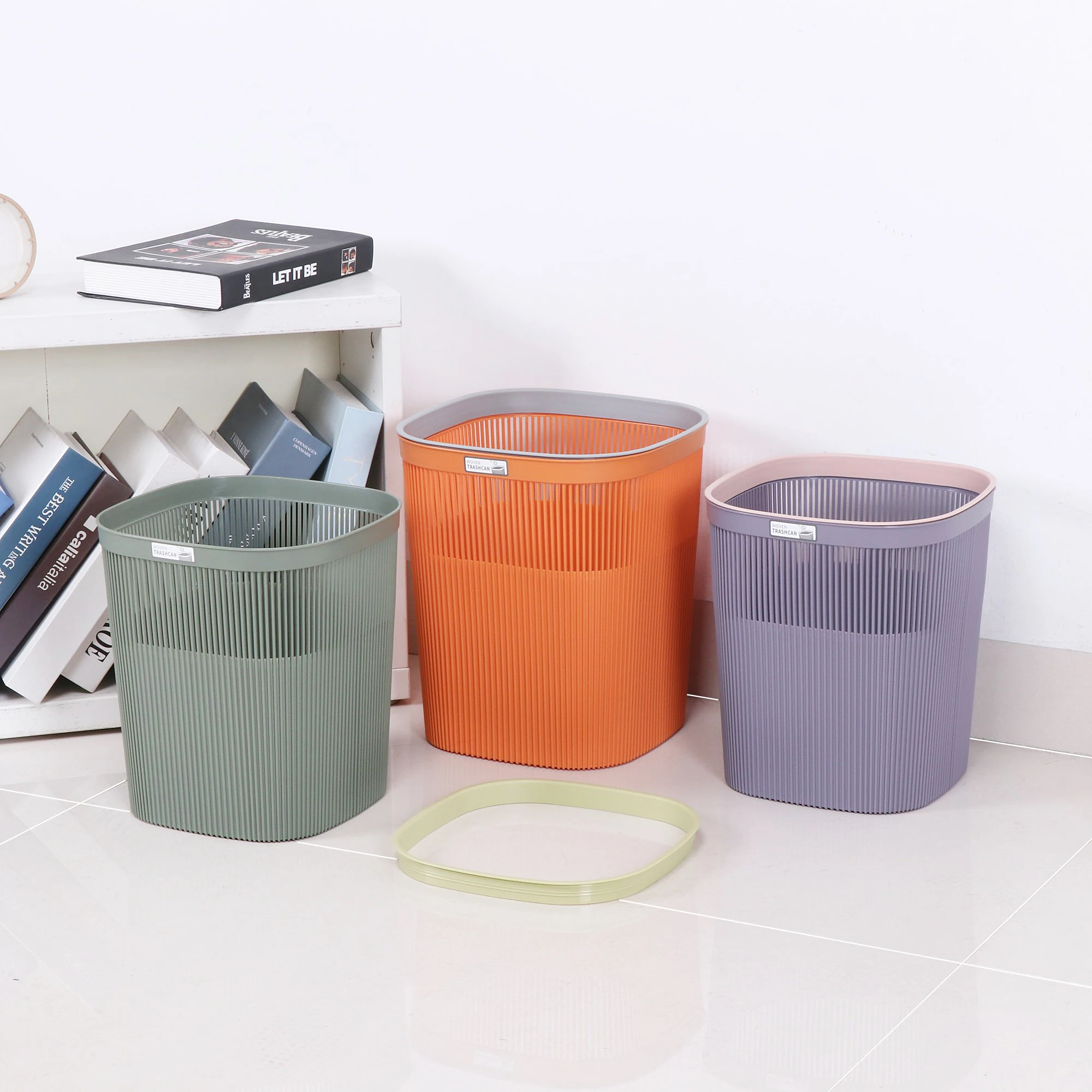 Wholesale Plastic Office Rectangular Waste Bin Wastebasket Paper Net Trash Basket Paper Basket Weaving