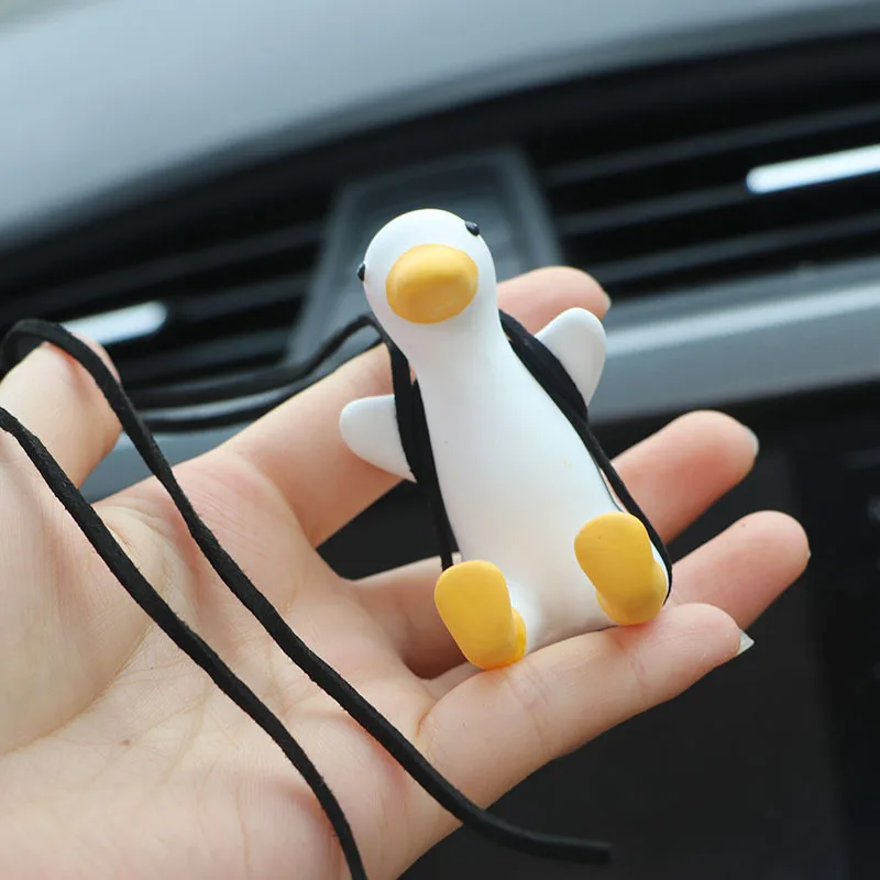 Gypsum Cute Anime Car Accessories Swing Duck Pendant Auto Rearview Mirror Ornaments Birthday Gift Decoration car perfume