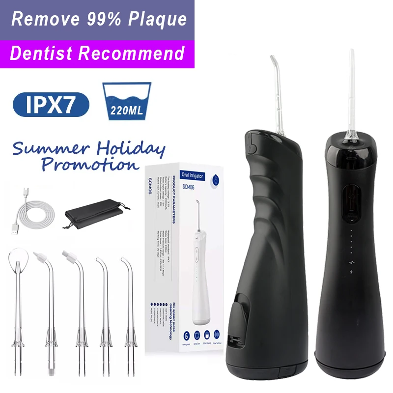 2023, лучший продаж, 6 рабочих режимов, портативный стоматологический Черный Водный Флоссер, Новый беспроводной ирригатор для полости рта, очиститель зубов