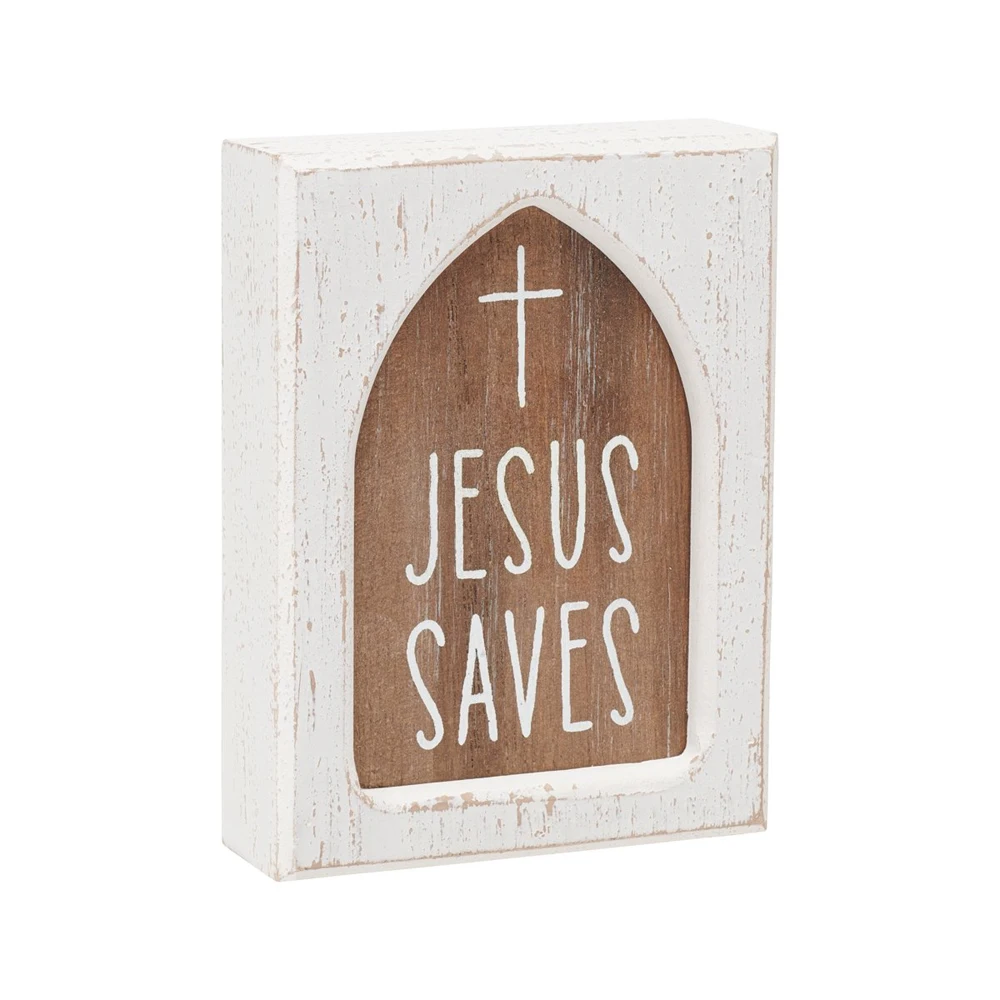 Christian Religious Decor Table Ornament JESUS SAVES LAYERED BLOCK SIGN Nordic Wooden Desk christmas home decoration