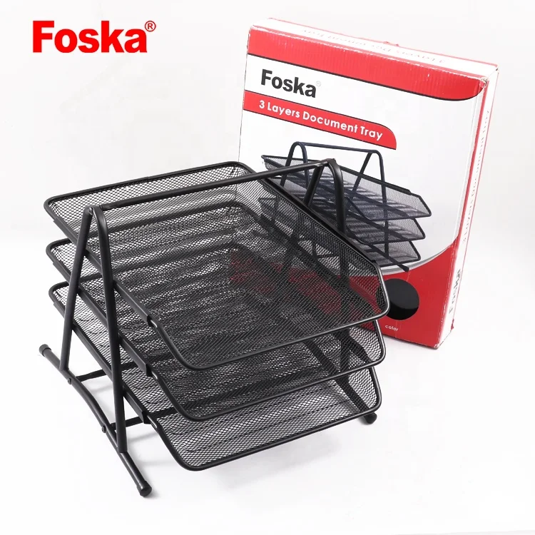 Foska Multifunctional Metal Grid Document Holder and Storage Triple File Trays for Office Desktop Organization