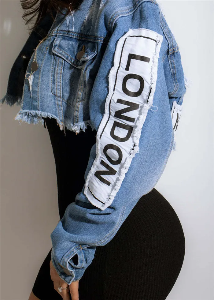L8206-fall streetwear denim jacket women lapel collar crop outdoor jackets