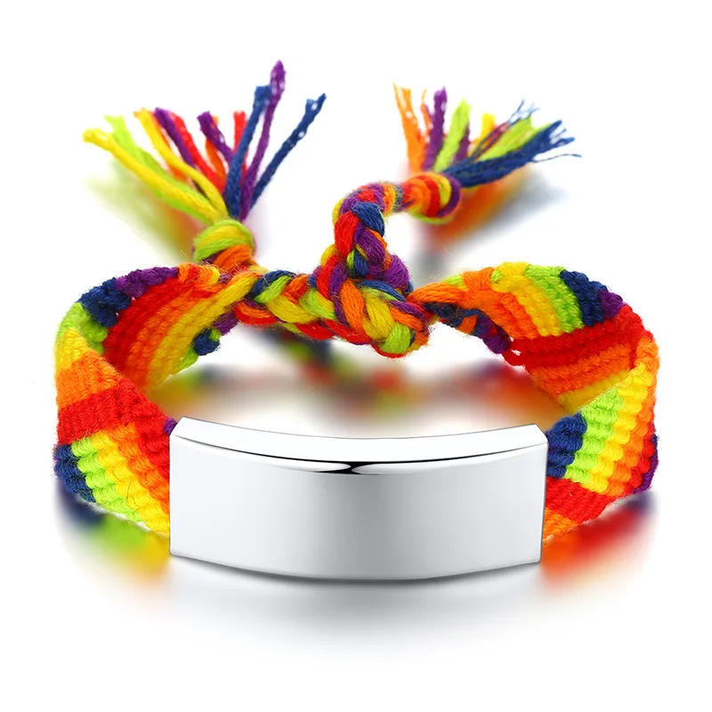 Yiwu Meise Stainless steel gay adjustable woven rainbow