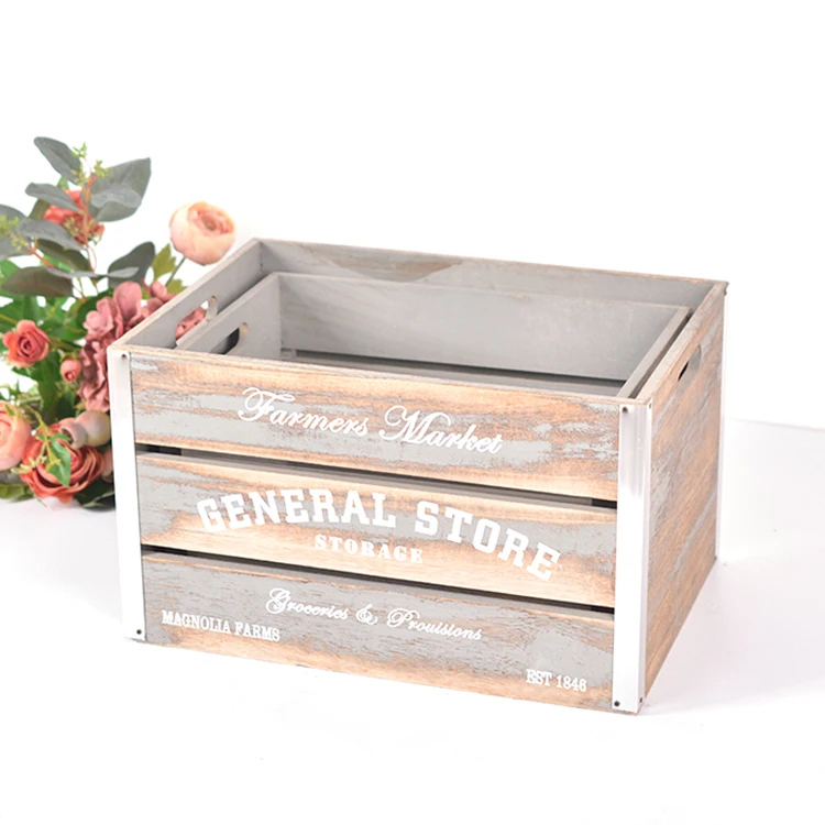 Factory Custom Wholesale Vintage Recycled Visit Old Chic Unfinished Wood Fruit Crate Wooden Crate Box